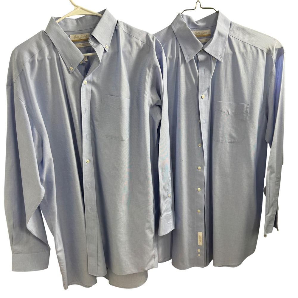 Lot of 2 Roundtree &‎ Yorke Gold Label Mens Blue Non-Iron Dress Shirts 16.5